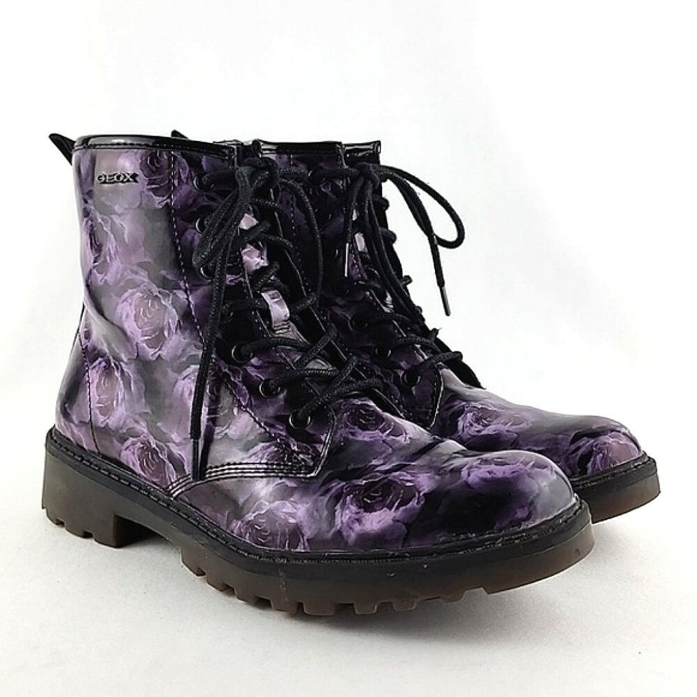 GEOX Women's Casey Purple Floral Rose Patent Leather Lace Up Short Boots 36 - Picture 5 of 16